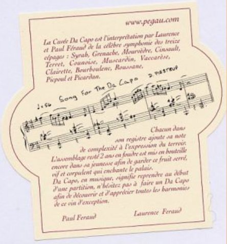 da capo 2000 contre etiquette millesime